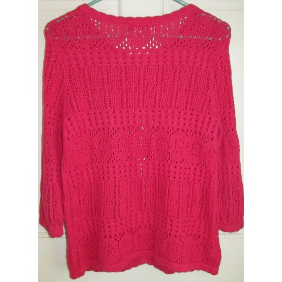 Christopher & Banks Women's Pink Open Knit Long Sleeve Cardigan Size M - Picture 7 of 7